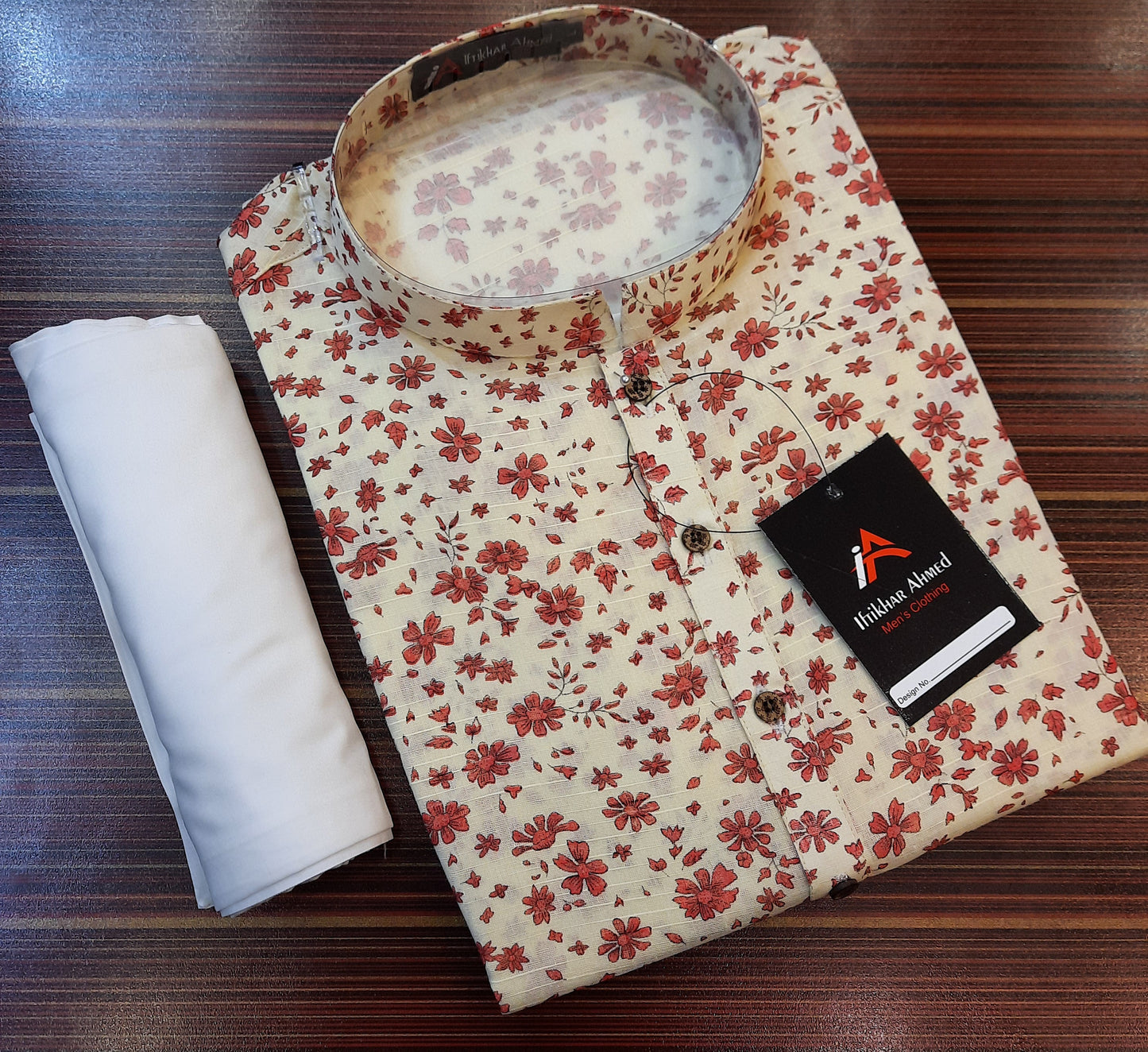 Cream with maroon texture print Kurta - Embose cotton