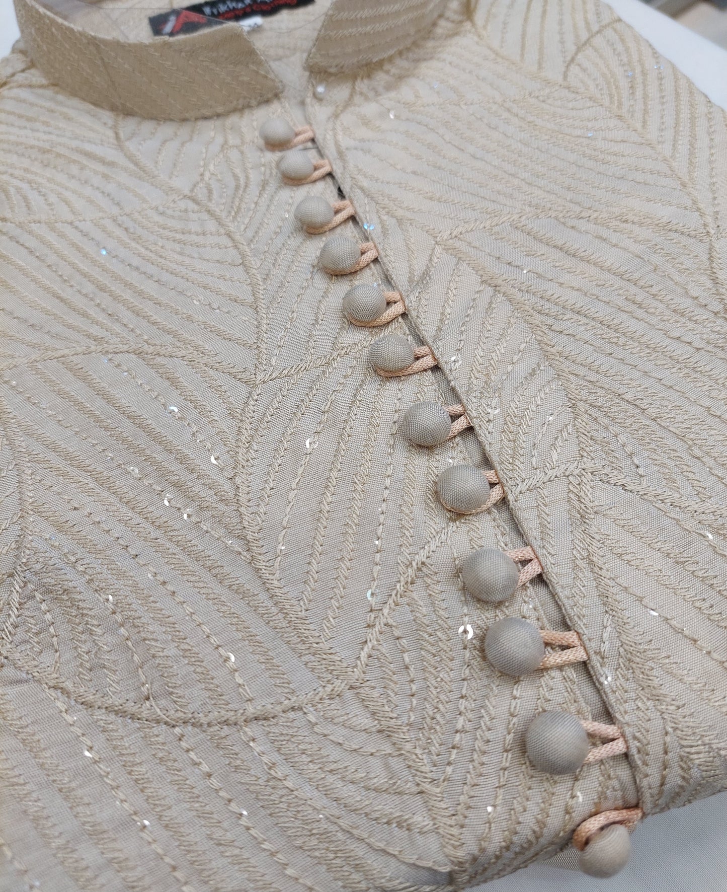 Beige - Kurta Pajama - Masoori Sequence Work - Cotton Silk Fabric