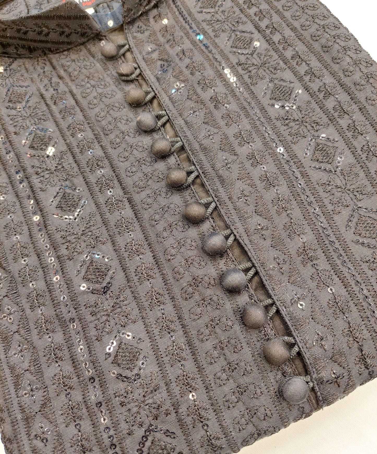 Black - Kurta Pajama - Masoori Sequence Work - Cotton Silk Fabric