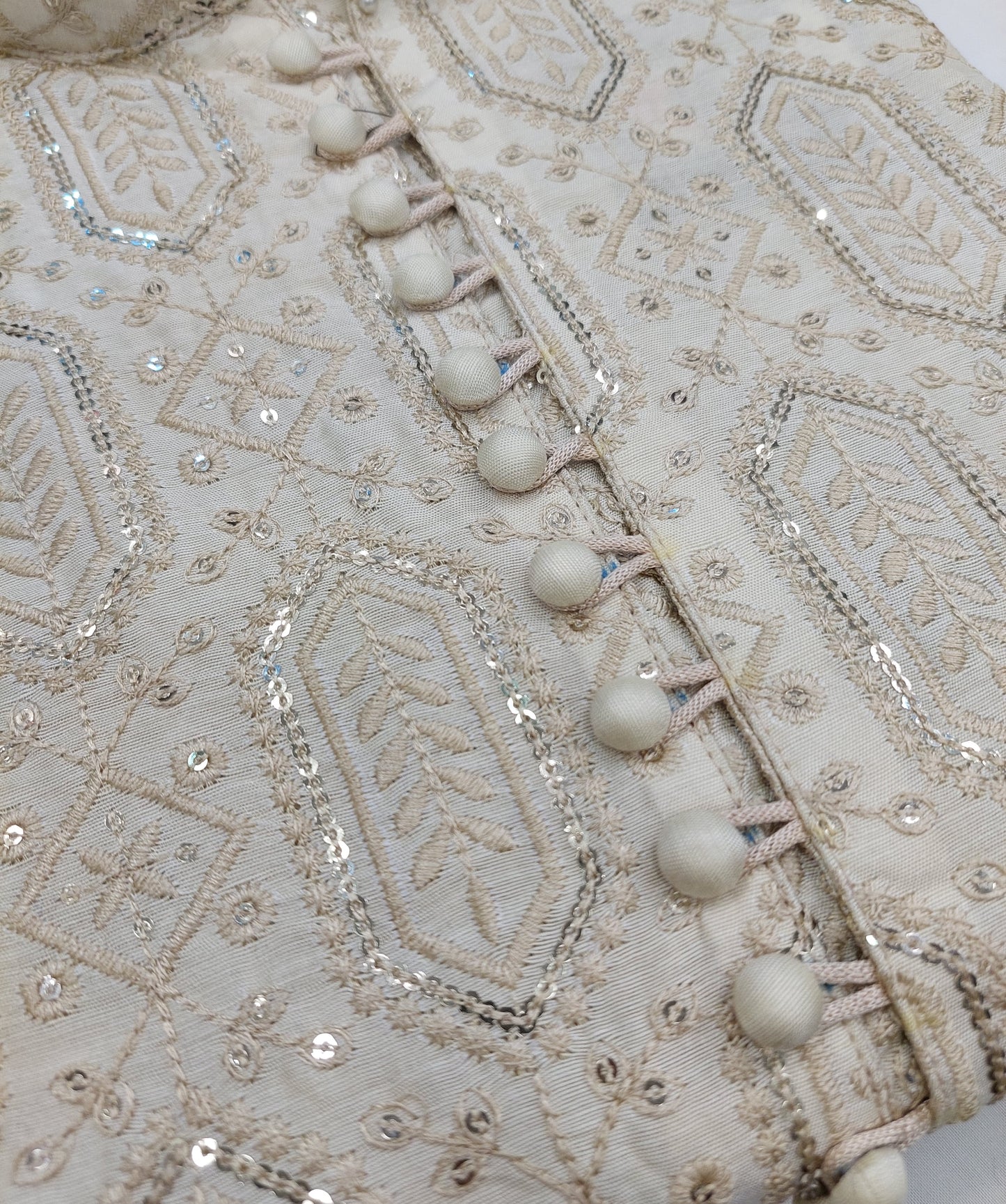 Beige - Kurta Pajama - Masoori Sequence Work - Cotton Silk Fabric