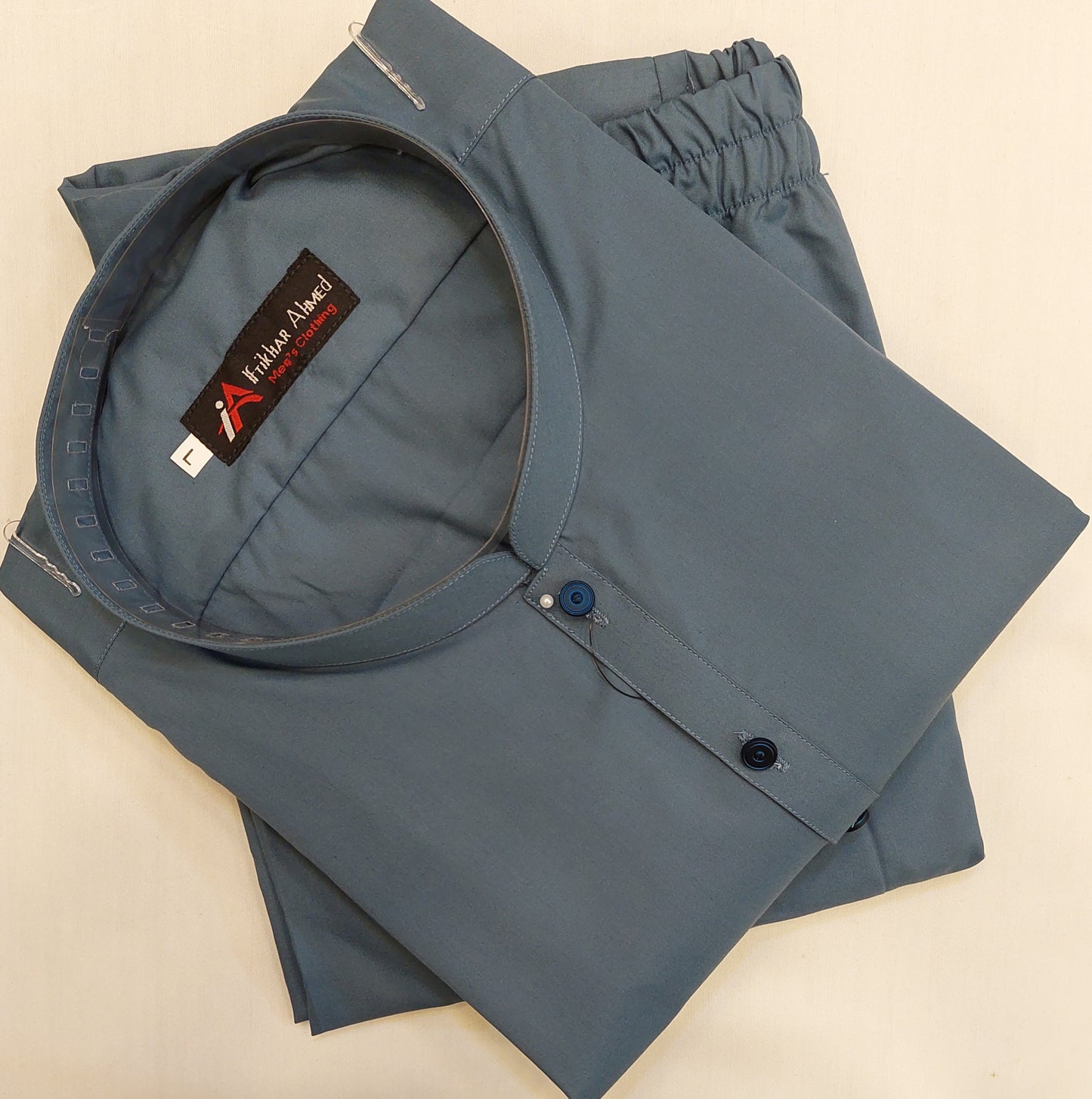 Greyish Blue - Kurta Pajama - Wash n Wear Fabric