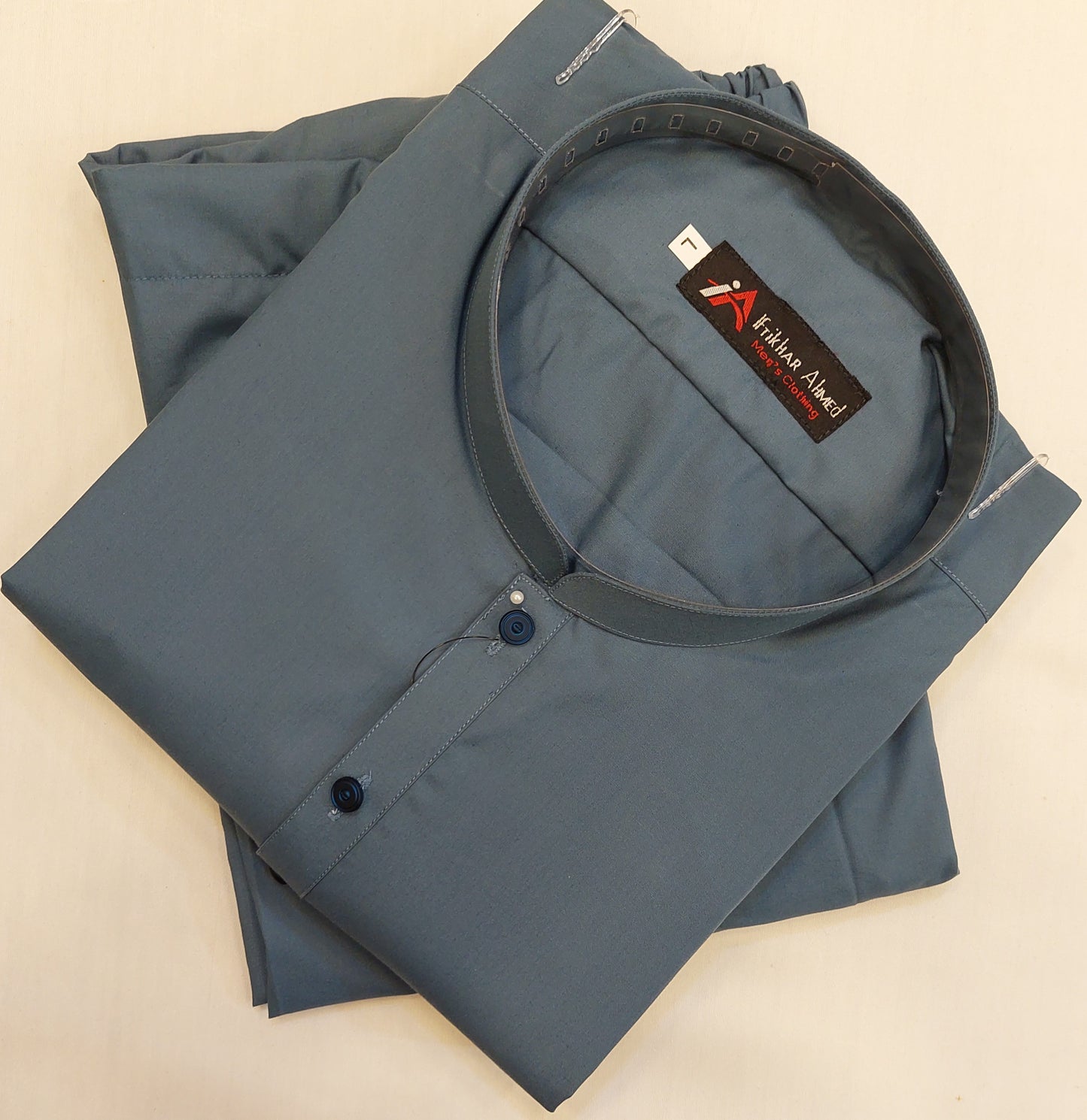 Greyish Blue - Kurta Pajama - Wash n Wear Fabric