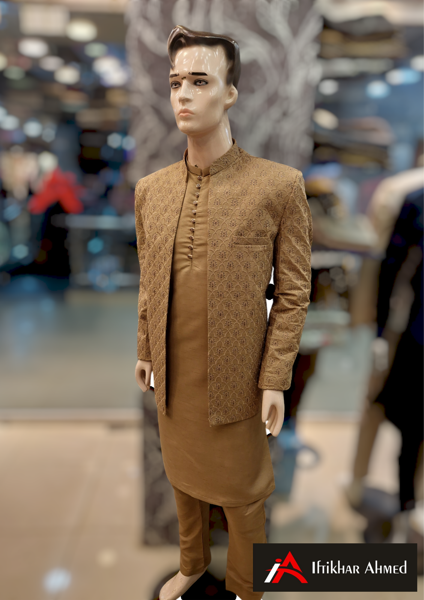 Bright Brown With Same Embroidery - Open Style - Prince Coat - Masoori Fabric