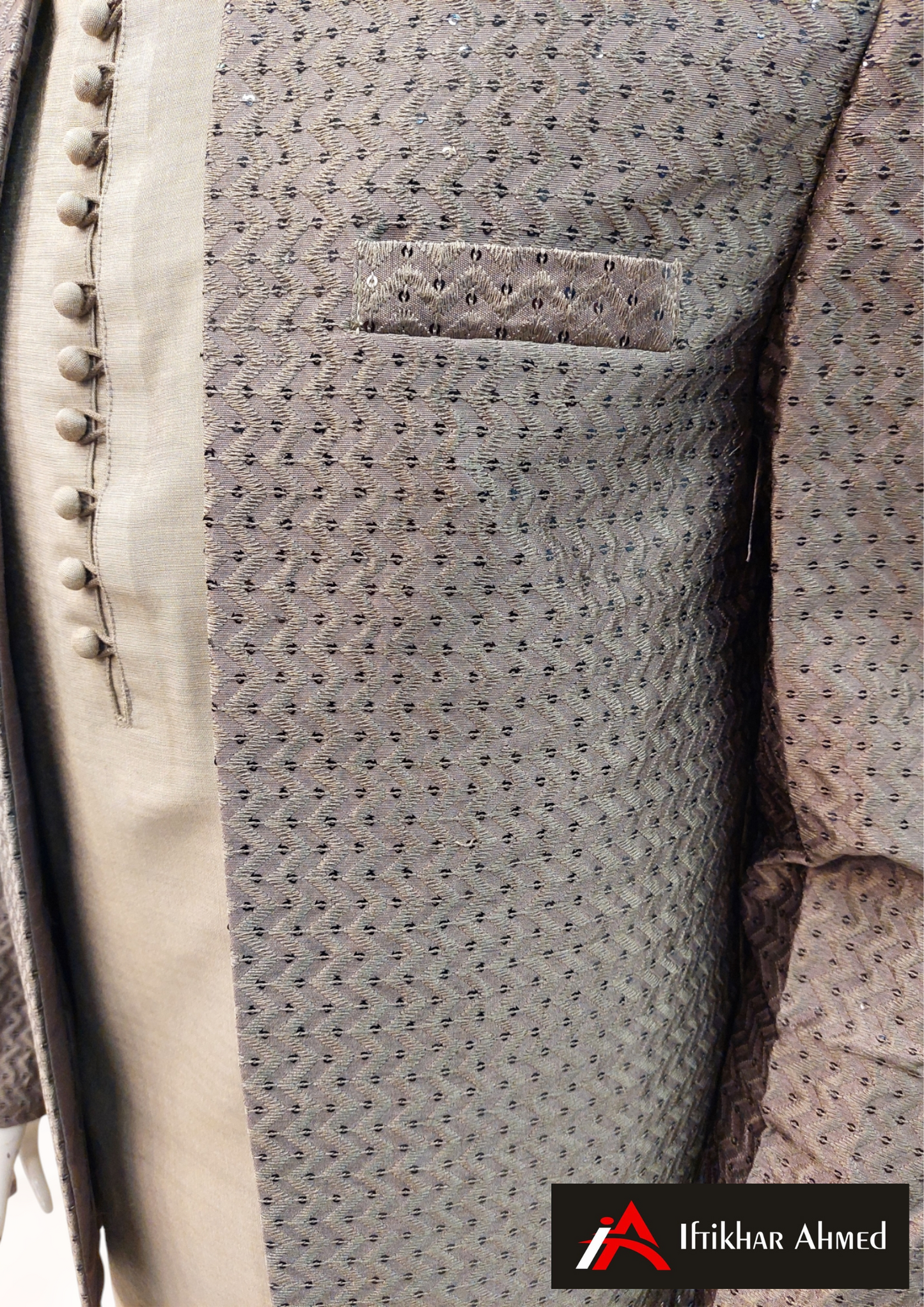 Mouse Grey With Same Embroidery Open Style Prince Coat - Masoori Fabric
