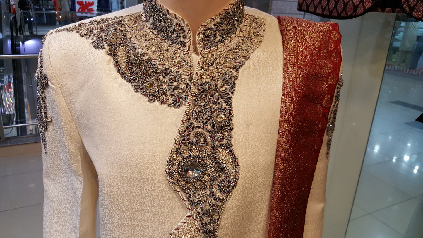 White Fancy Sherwani - Jamawar