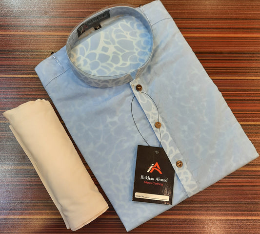 Light Blue Kurta - Embose Cotton