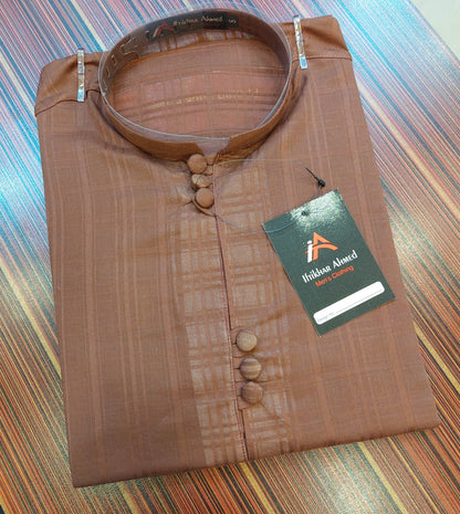 Brown Self Texture Kurta - Cotton