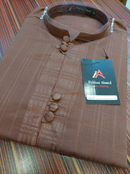 Brown Self Texture Kurta - Cotton