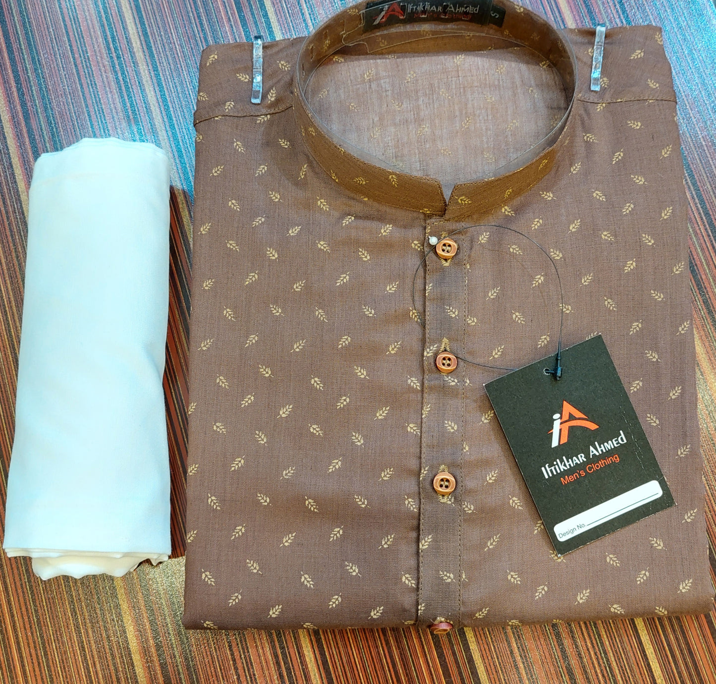 Brown Kurta with Leaf Pattern - Cotton Embose