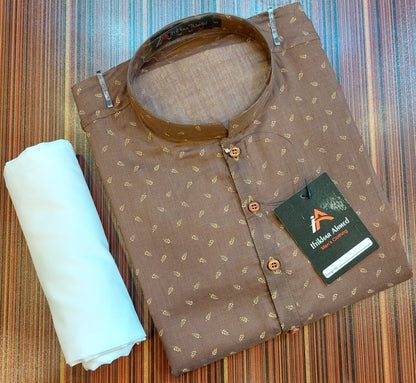 Brown Kurta with Leaf Pattern - Cotton Embose