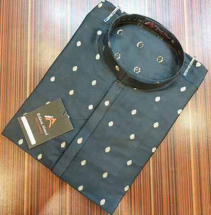 Dotted pattern Black Kurta - Cotton Zaari