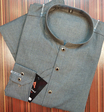 Golden Button Grey Kurta Pajama - Wash and Wear Fabric.