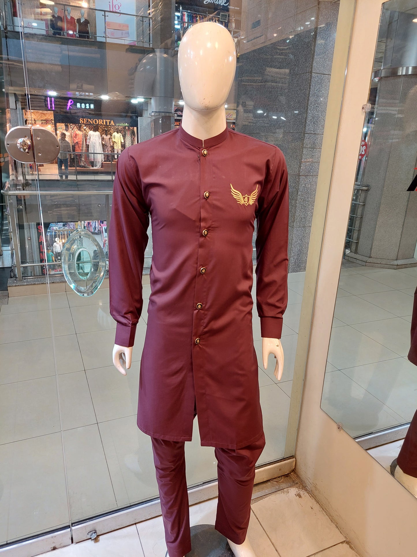 Maroon Kurta Pajama Front Open - Wash and Wear Fabric