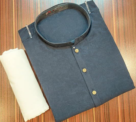 Slate Blue Kurta - Cotton Embose Fabric