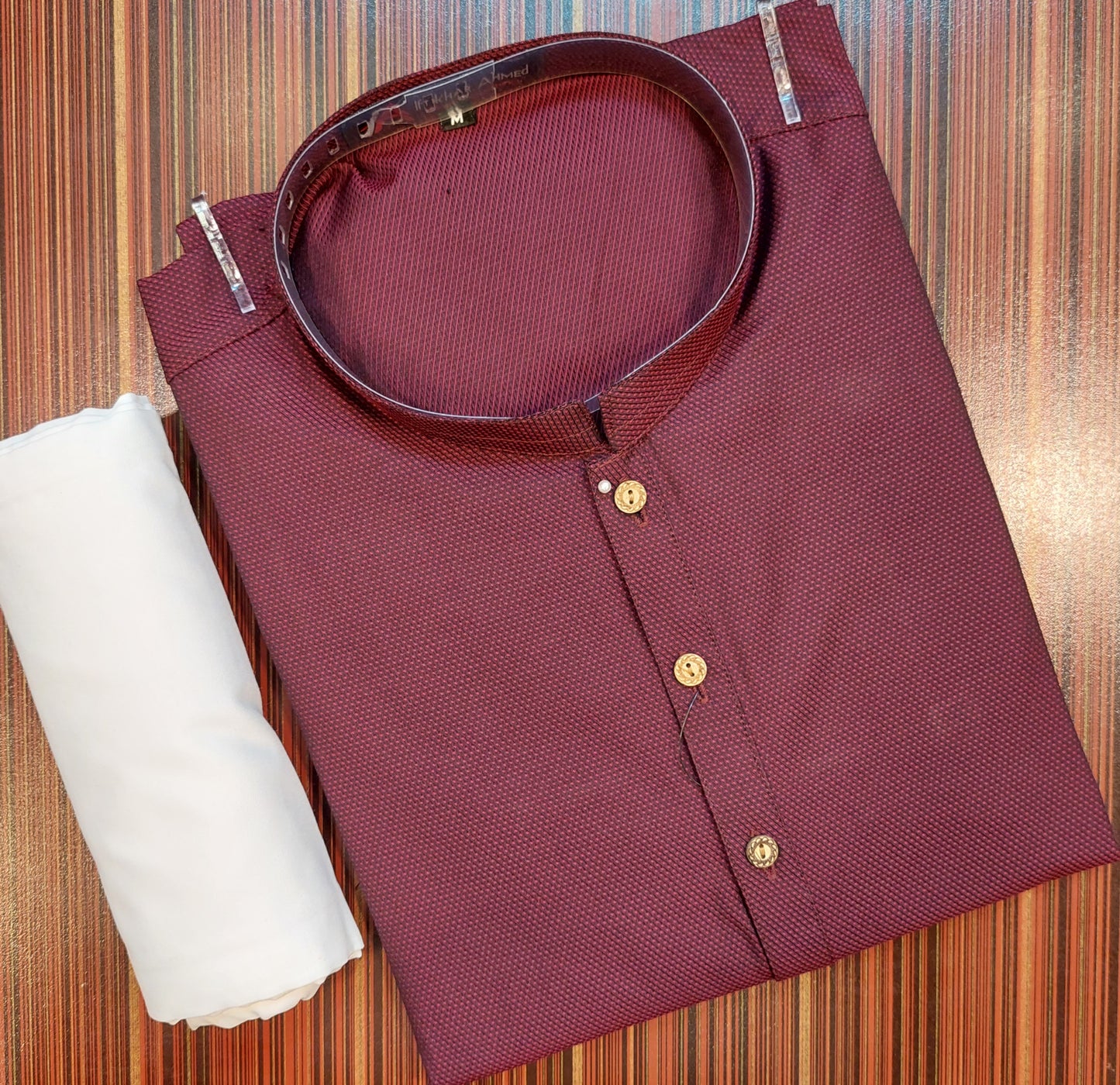 Maroon Kurta - Cotton Dotted Texture