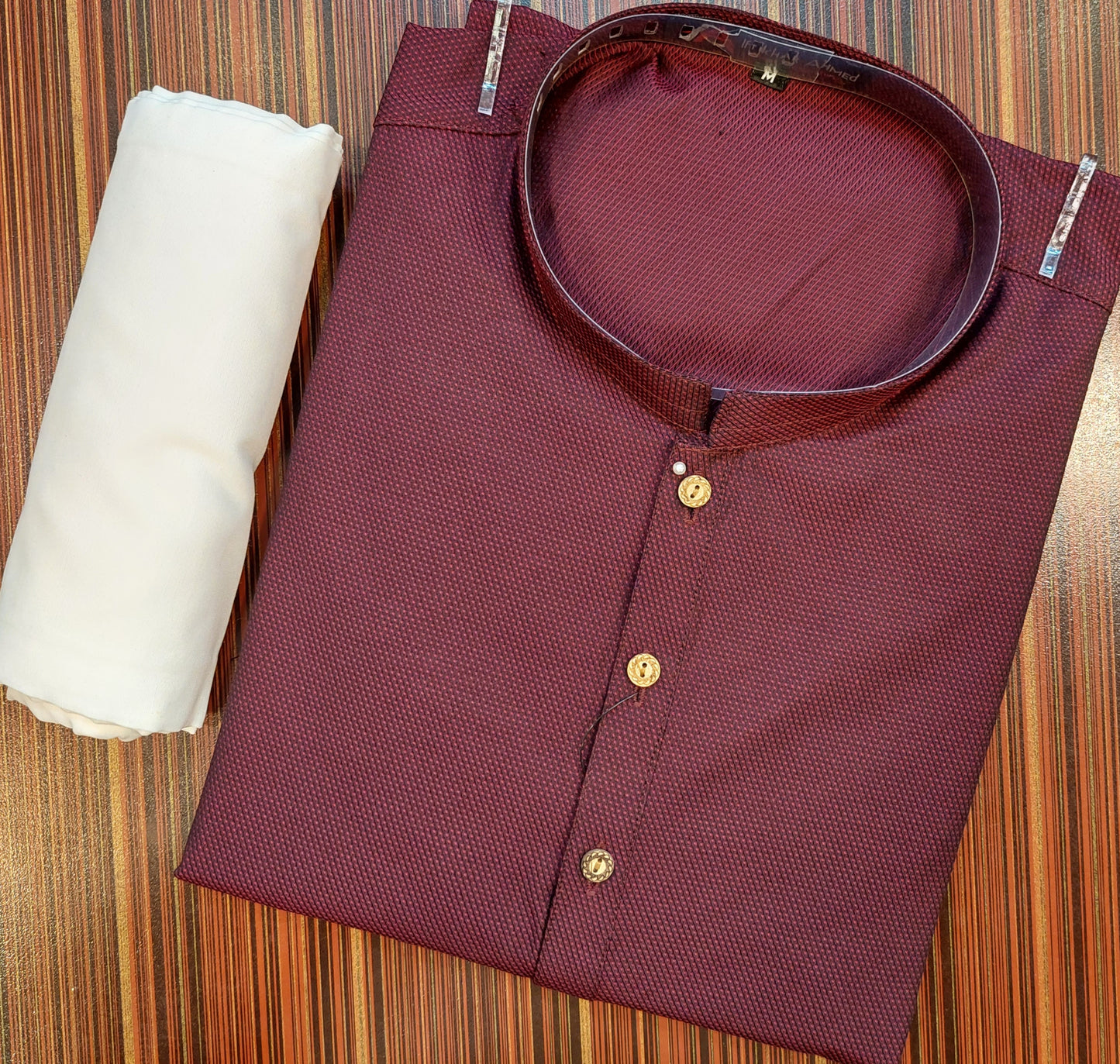 Maroon Kurta - Cotton Dotted Texture