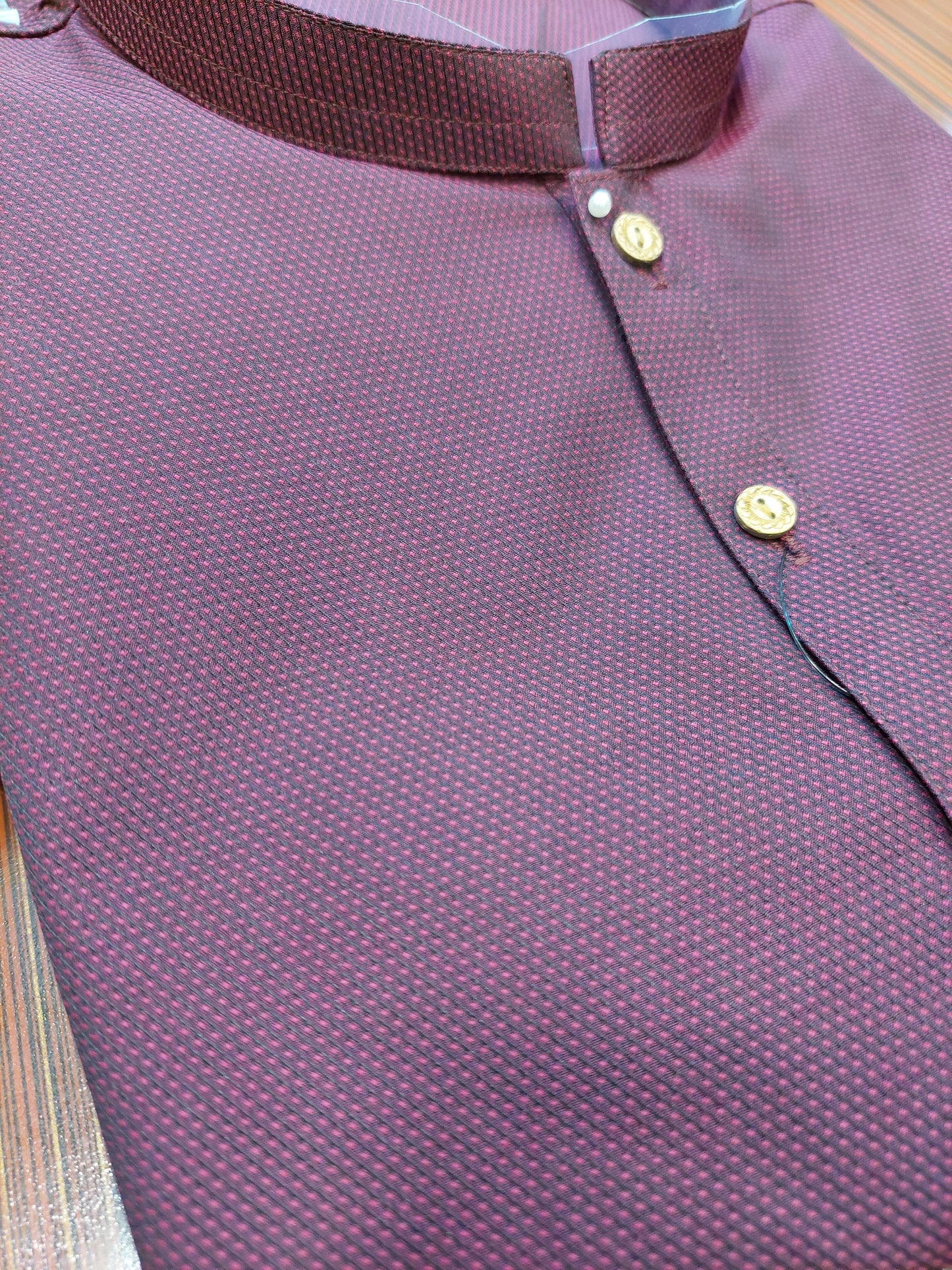 Maroon Kurta - Cotton Dotted Texture