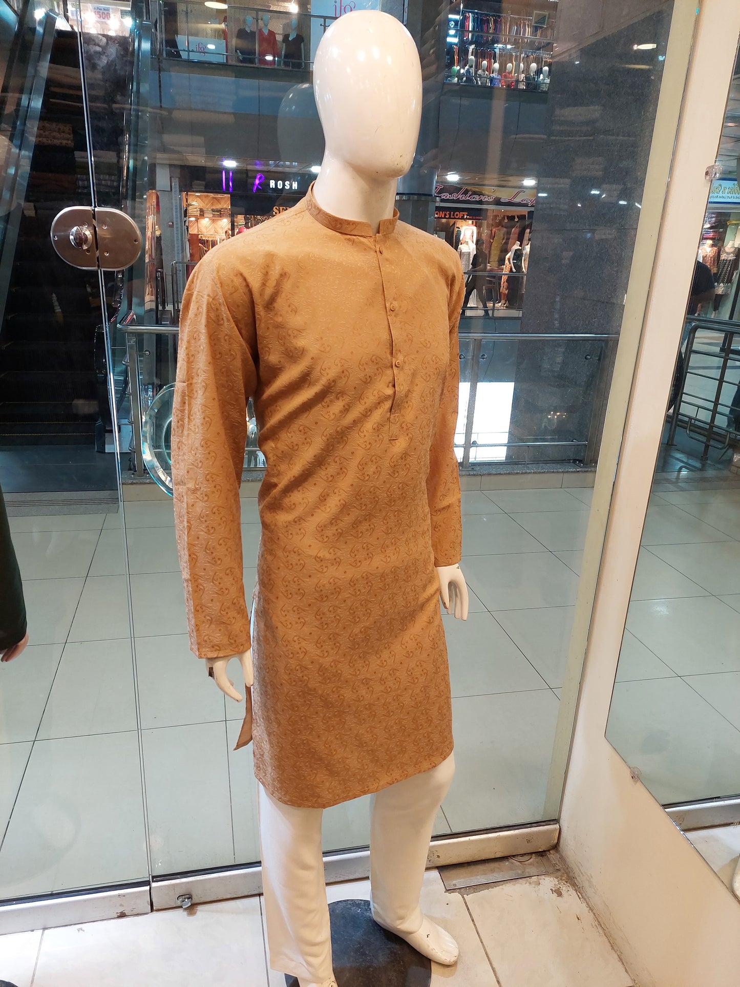 Tan Kurta with Embossed Pattern -  Cotton Jaykart