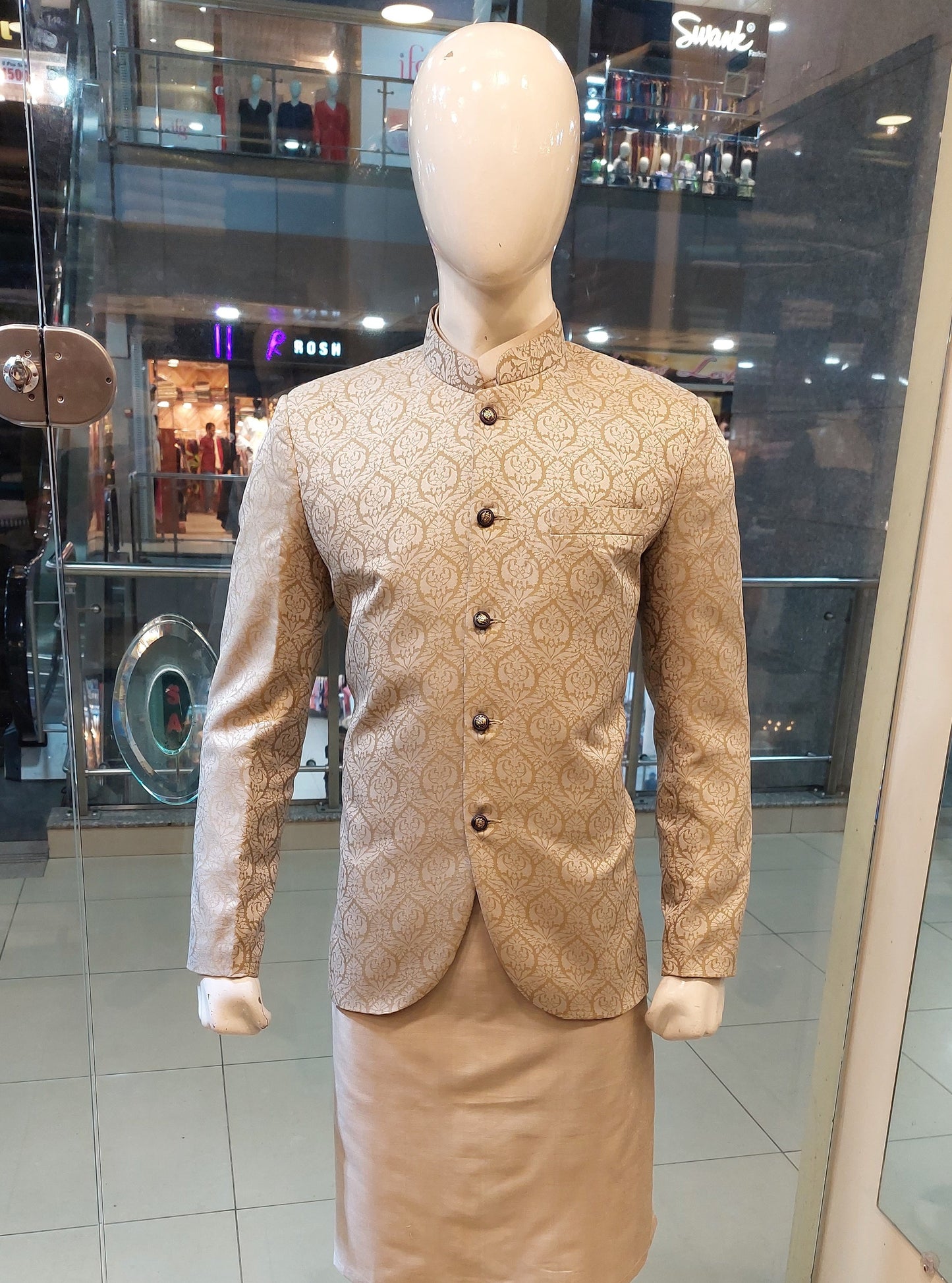 Cream Colored Prince Coat - Jamawar Fabric