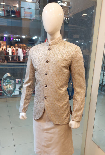 Cream Colored Prince Coat - Jamawar Fabric