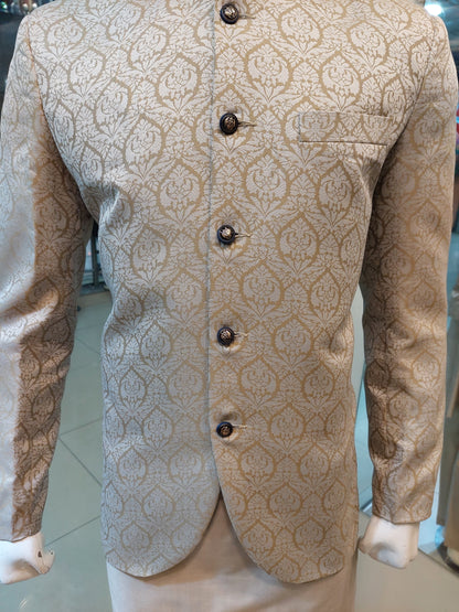 Cream Colored Prince Coat - Jamawar Fabric