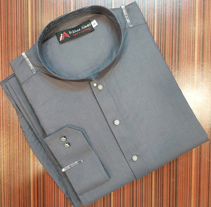 Steel grey Kurta Pajama - Wash and Wear