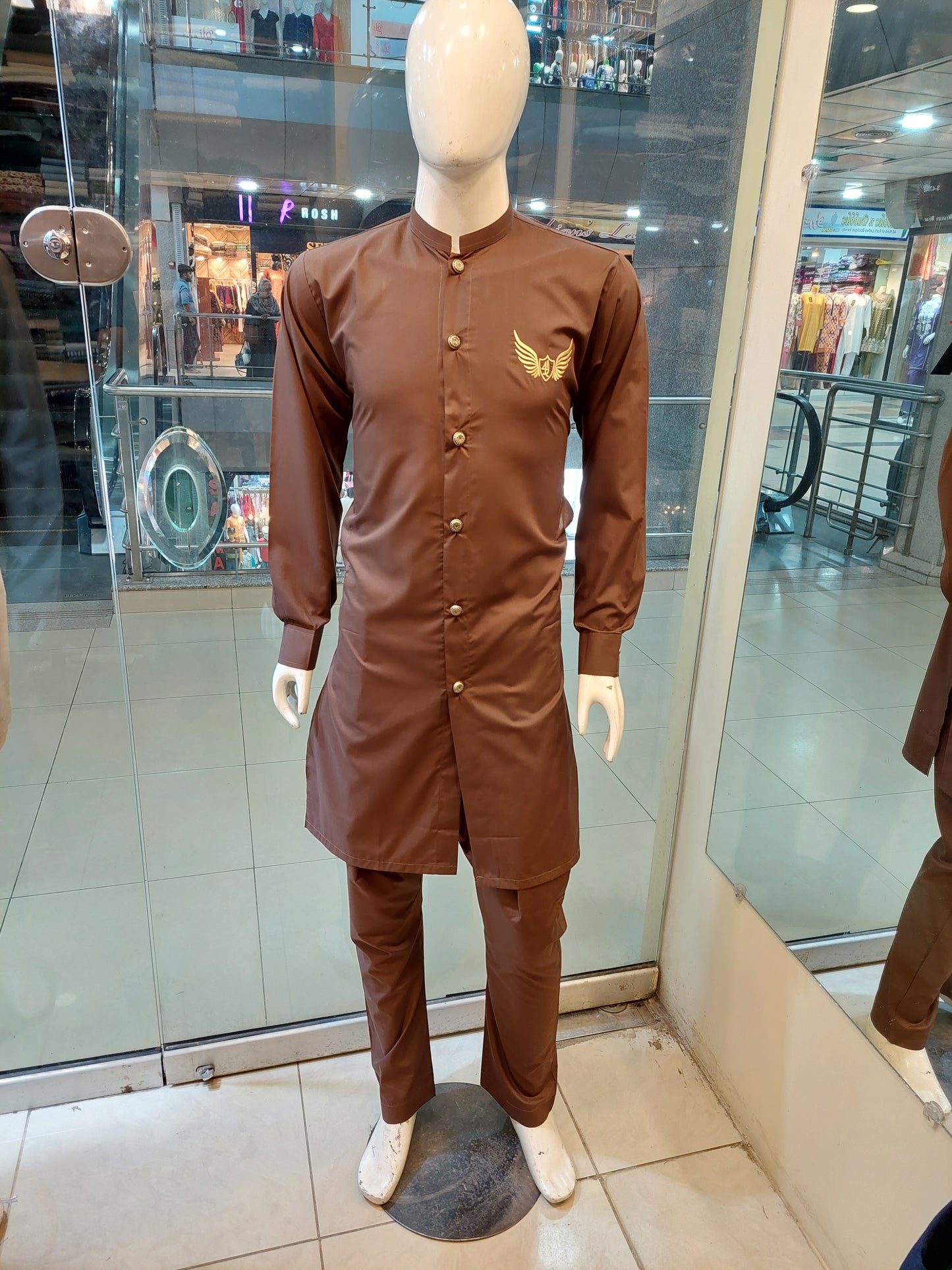 Chocolate Brown Kurta Pajama Front Open - Wash and Wear Fabric