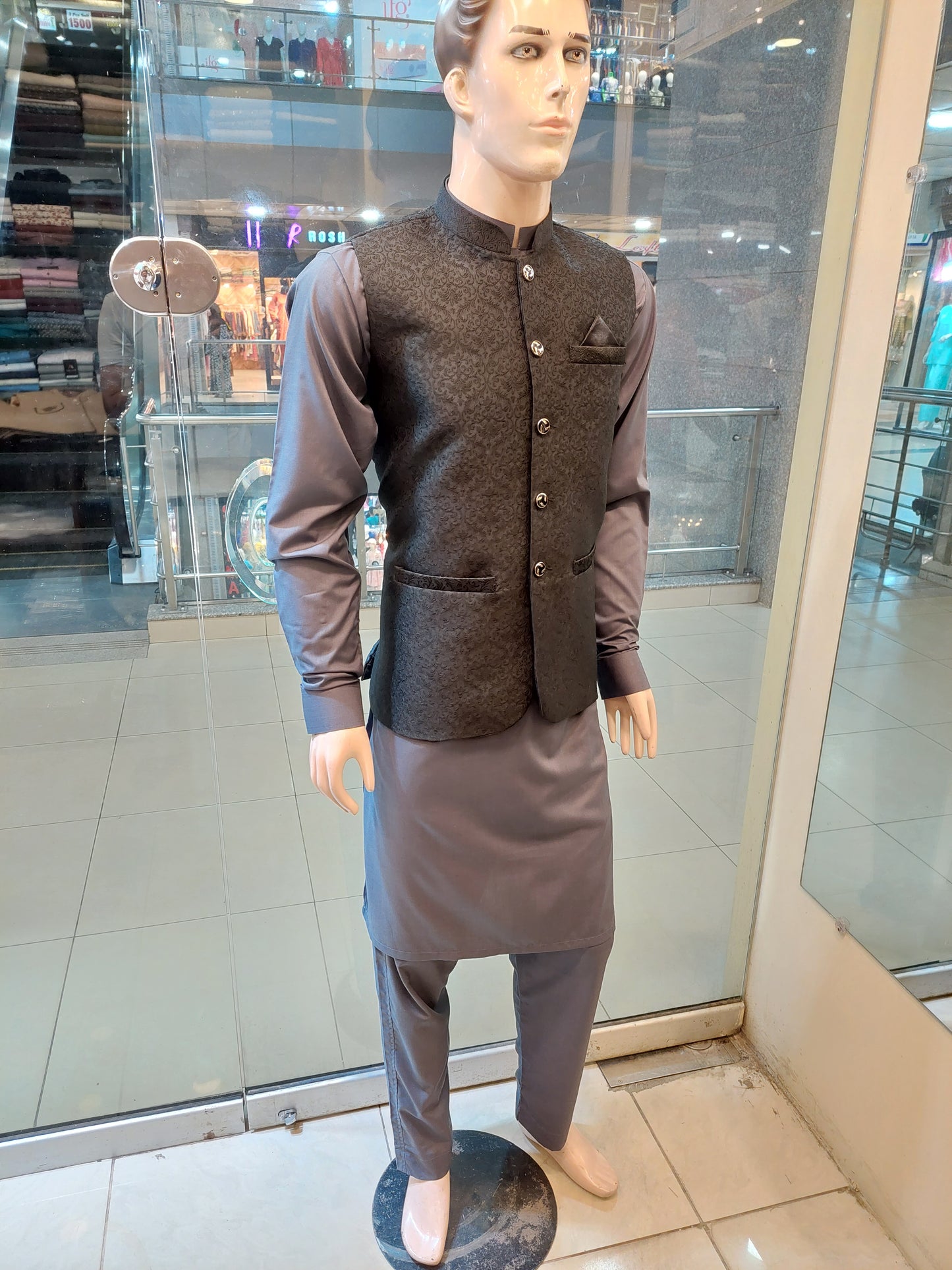 Textured Black Waist Coat - Masoori Jamawar