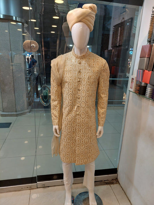 Off-white with Golden Embroidery Sherwani - Masoori