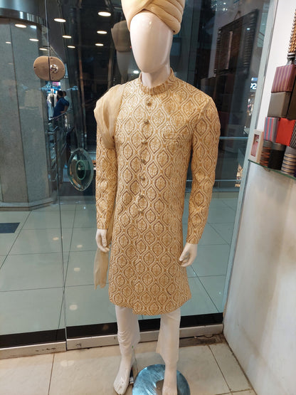 Off-white with Golden Embroidery Sherwani - Masoori