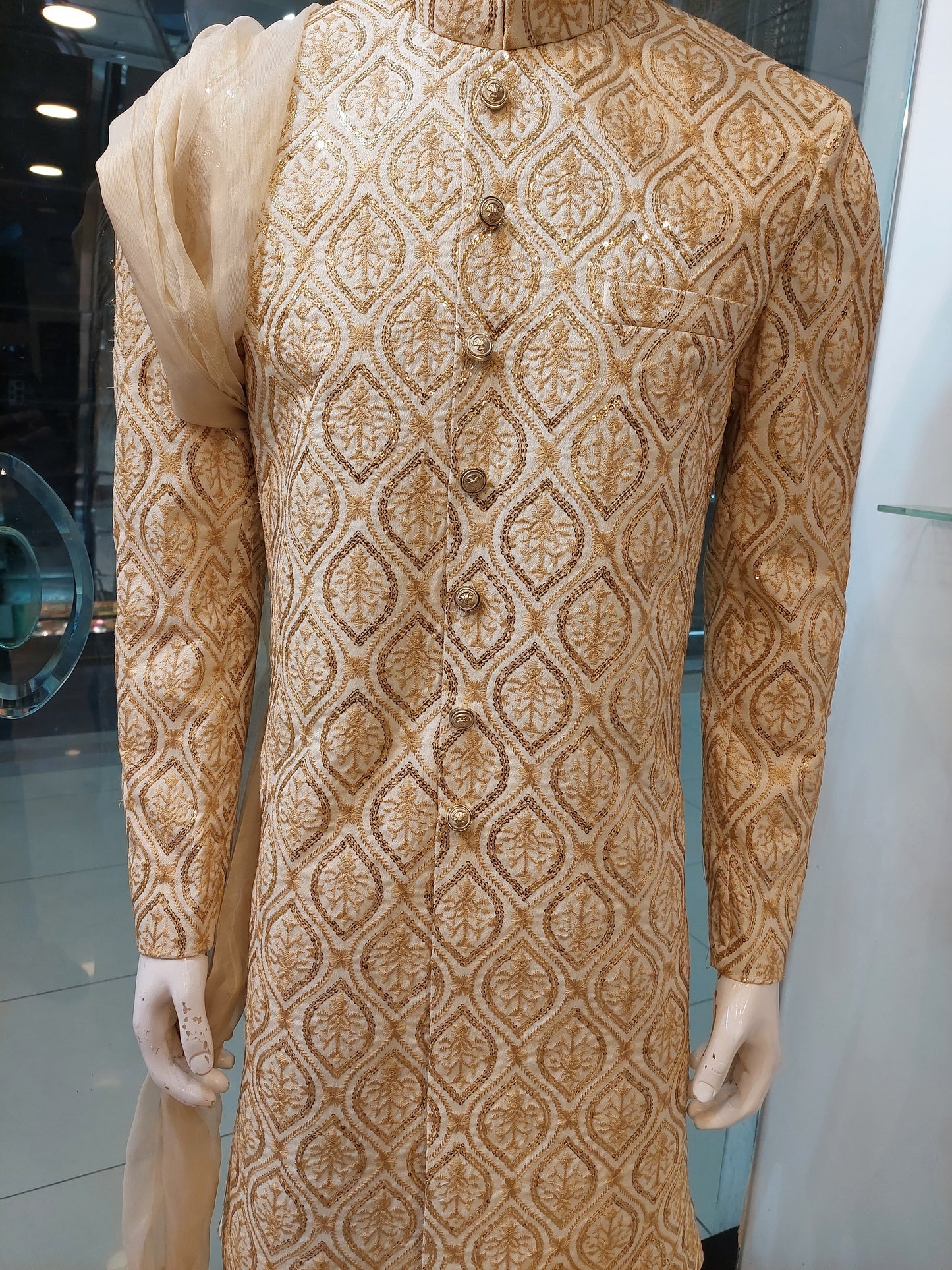 Off-white with Golden Embroidery Sherwani - Masoori