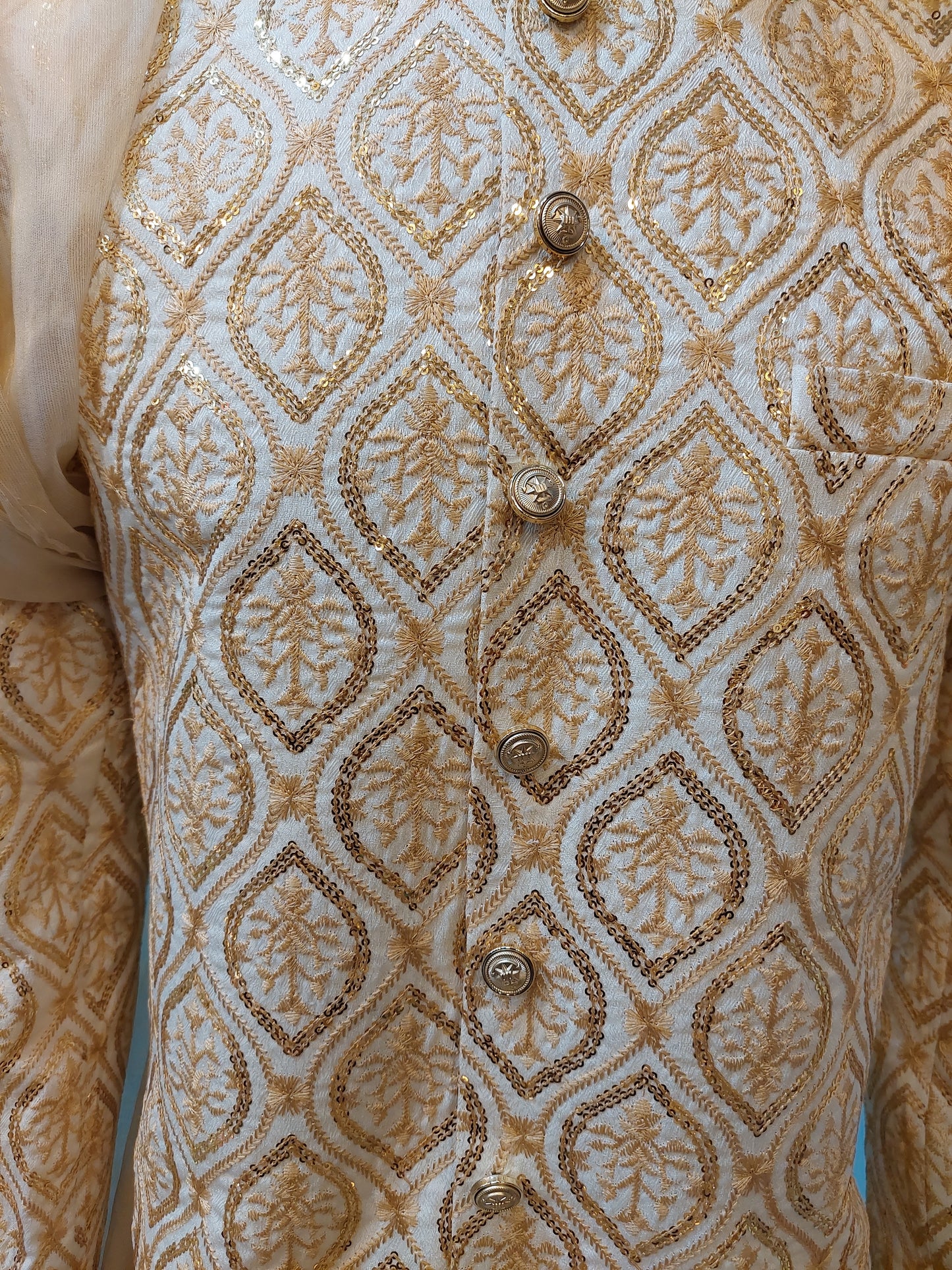 Off-white with Golden Embroidery Sherwani - Masoori