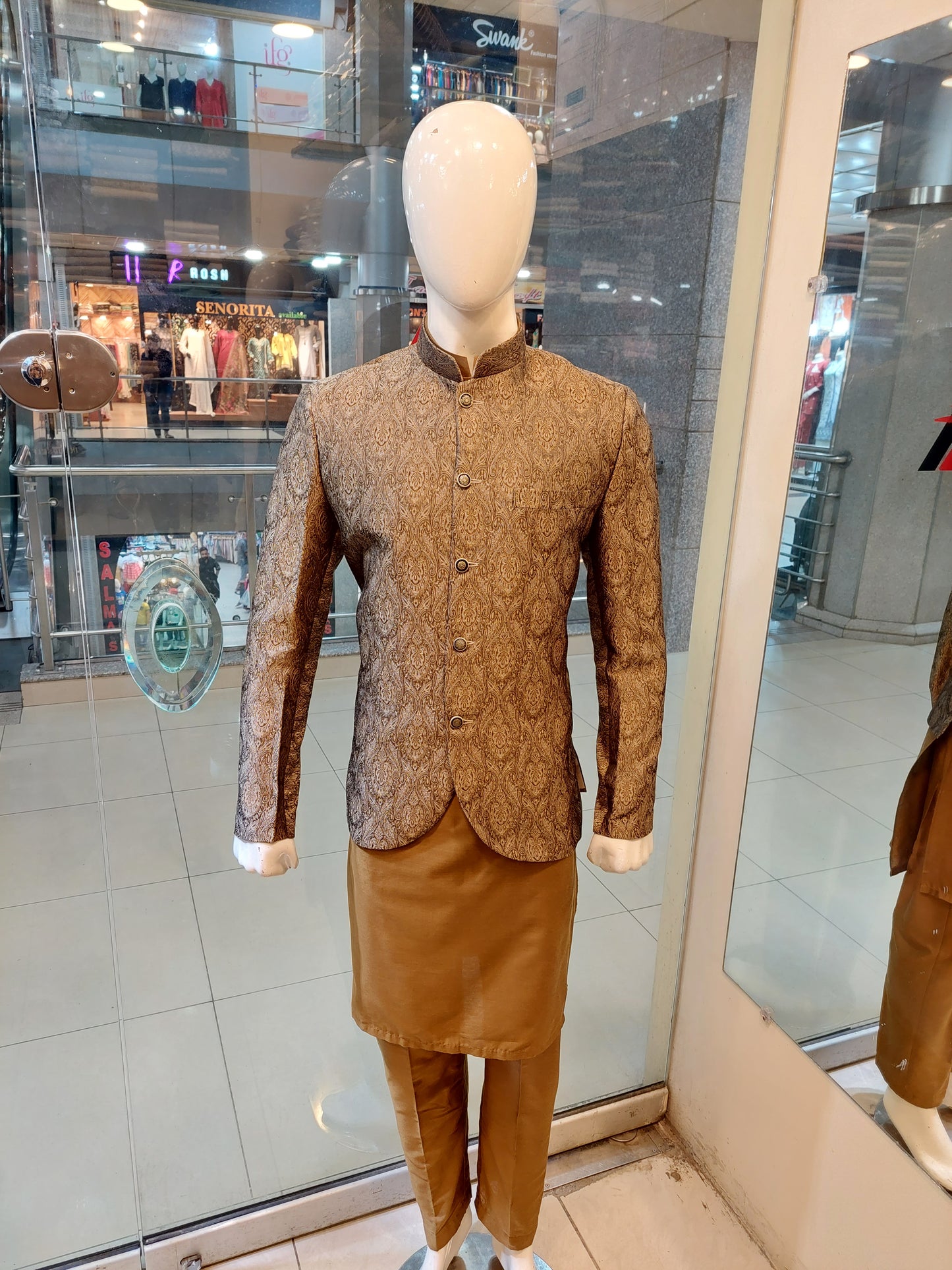 Mustard Brown with Golden Embose Prince Coat - Atlas Zaari