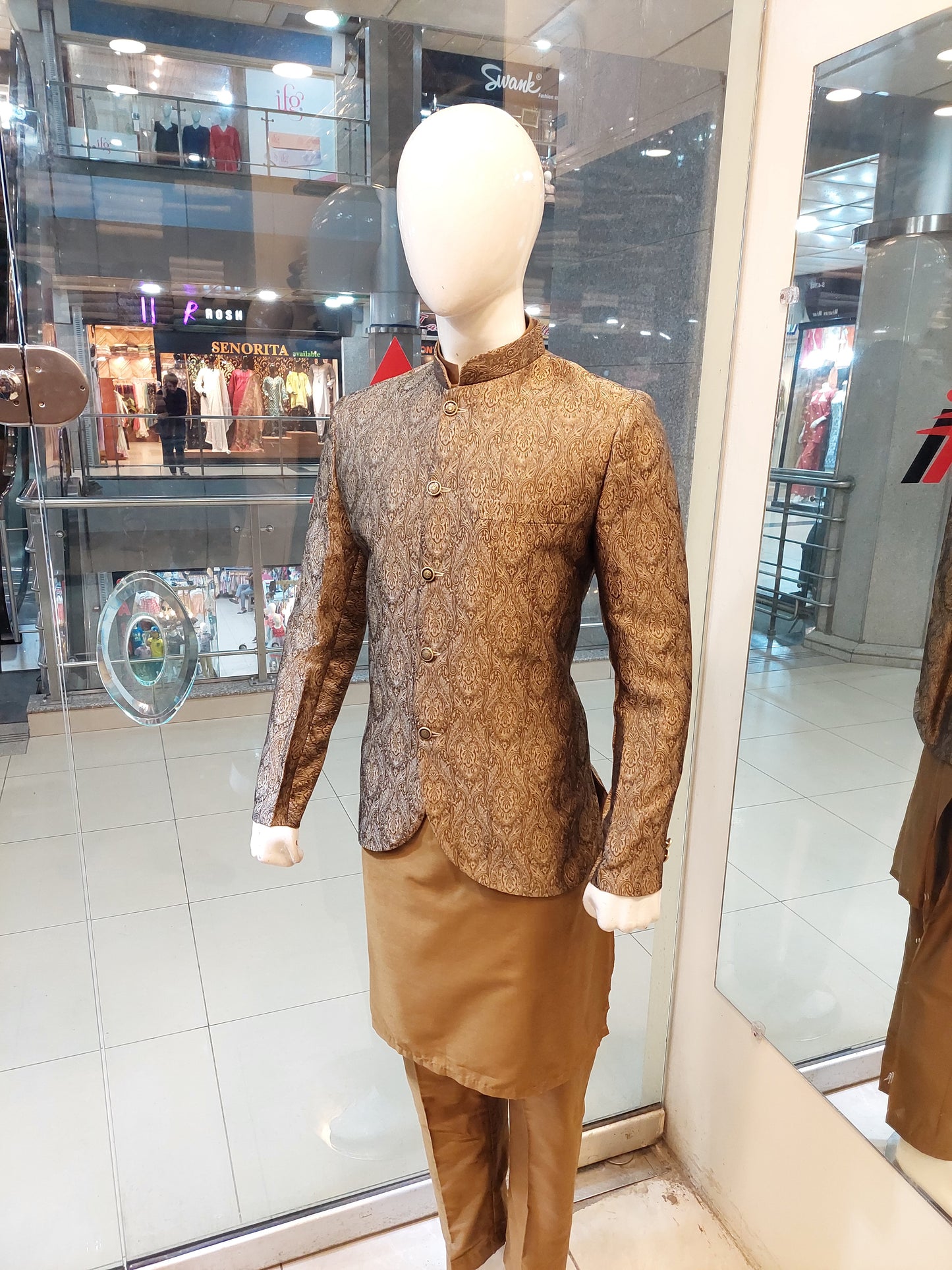 Mustard Brown with Golden Embose Prince Coat - Atlas Zaari