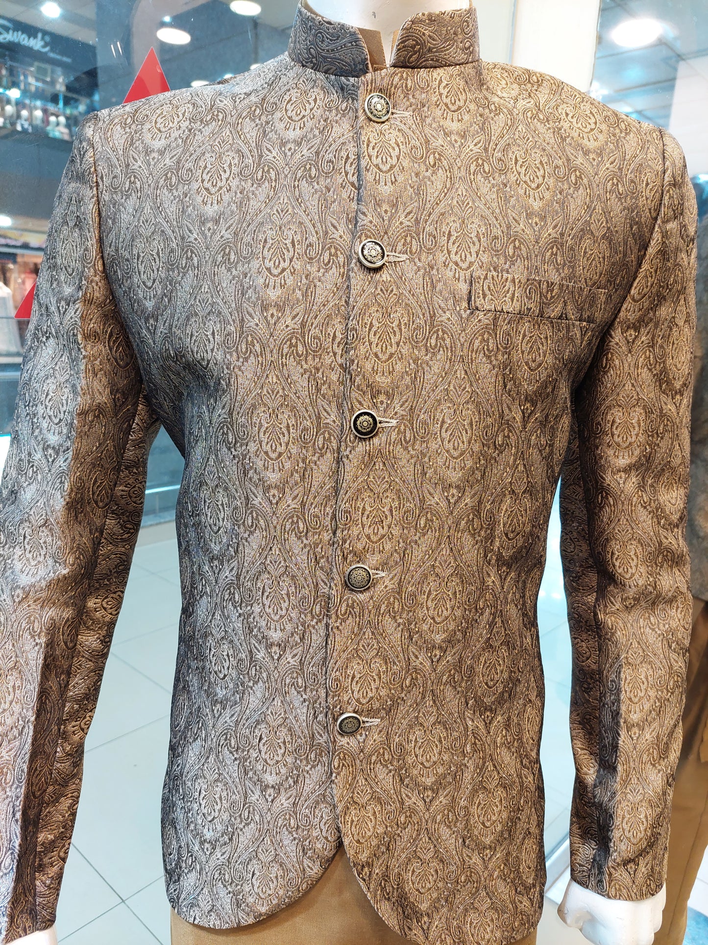 Mustard Brown with Golden Embose Prince Coat - Atlas Zaari