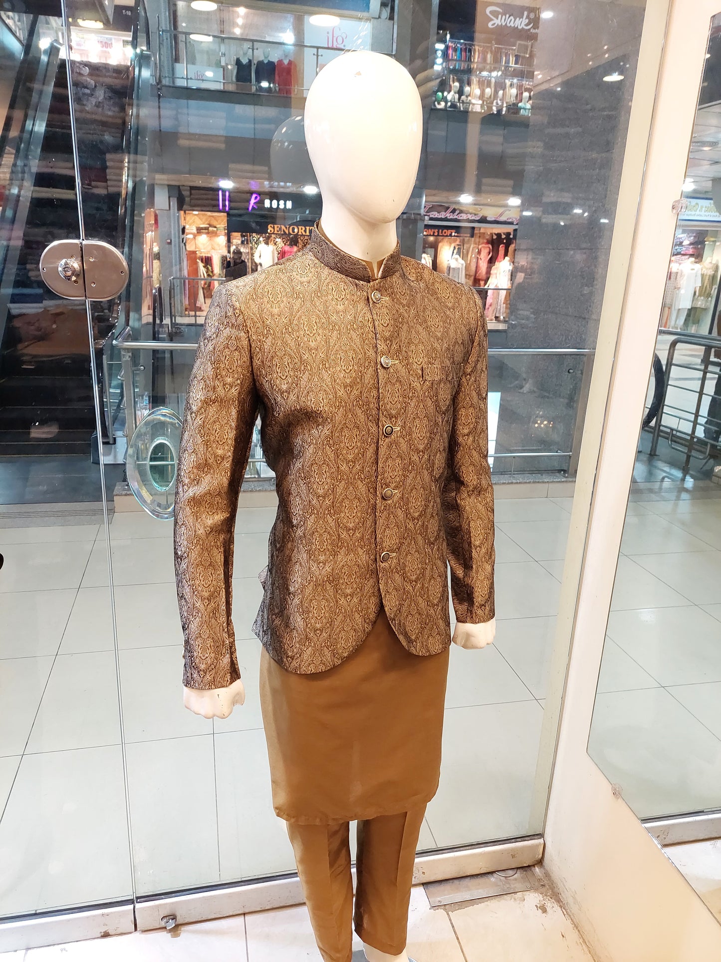 Mustard Brown with Golden Embose Prince Coat - Atlas Zaari