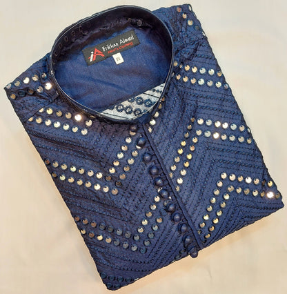 Navy Blue Kurta - Masoori Fabric - Mirror Work