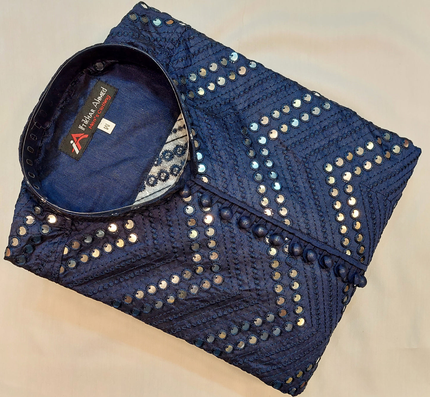 Navy Blue Kurta - Masoori Fabric - Mirror Work