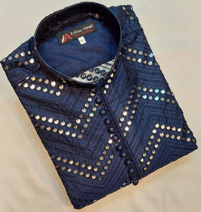 Navy Blue Kurta - Masoori Fabric - Mirror Work