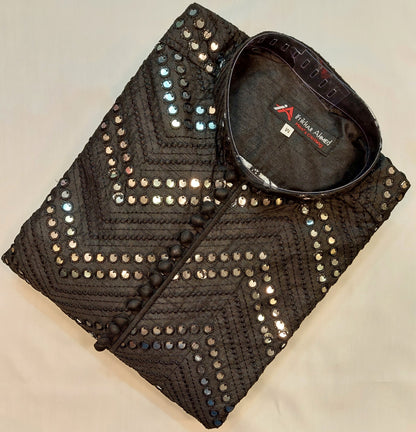 Black Kurta - Masoori Fabric - Mirror Work