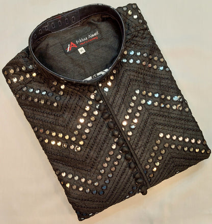 Black Kurta - Masoori Fabric - Mirror Work