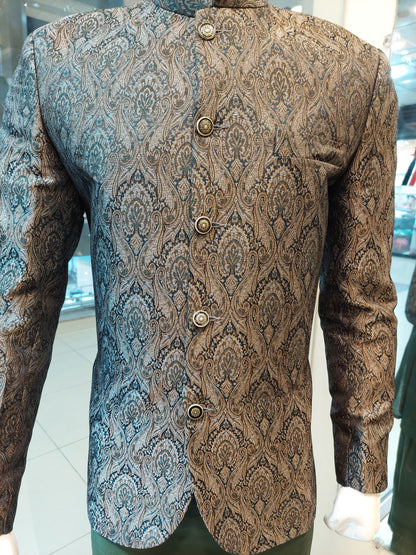 Dark Green with Golden Embose Prince Coat - Atlas Zaari