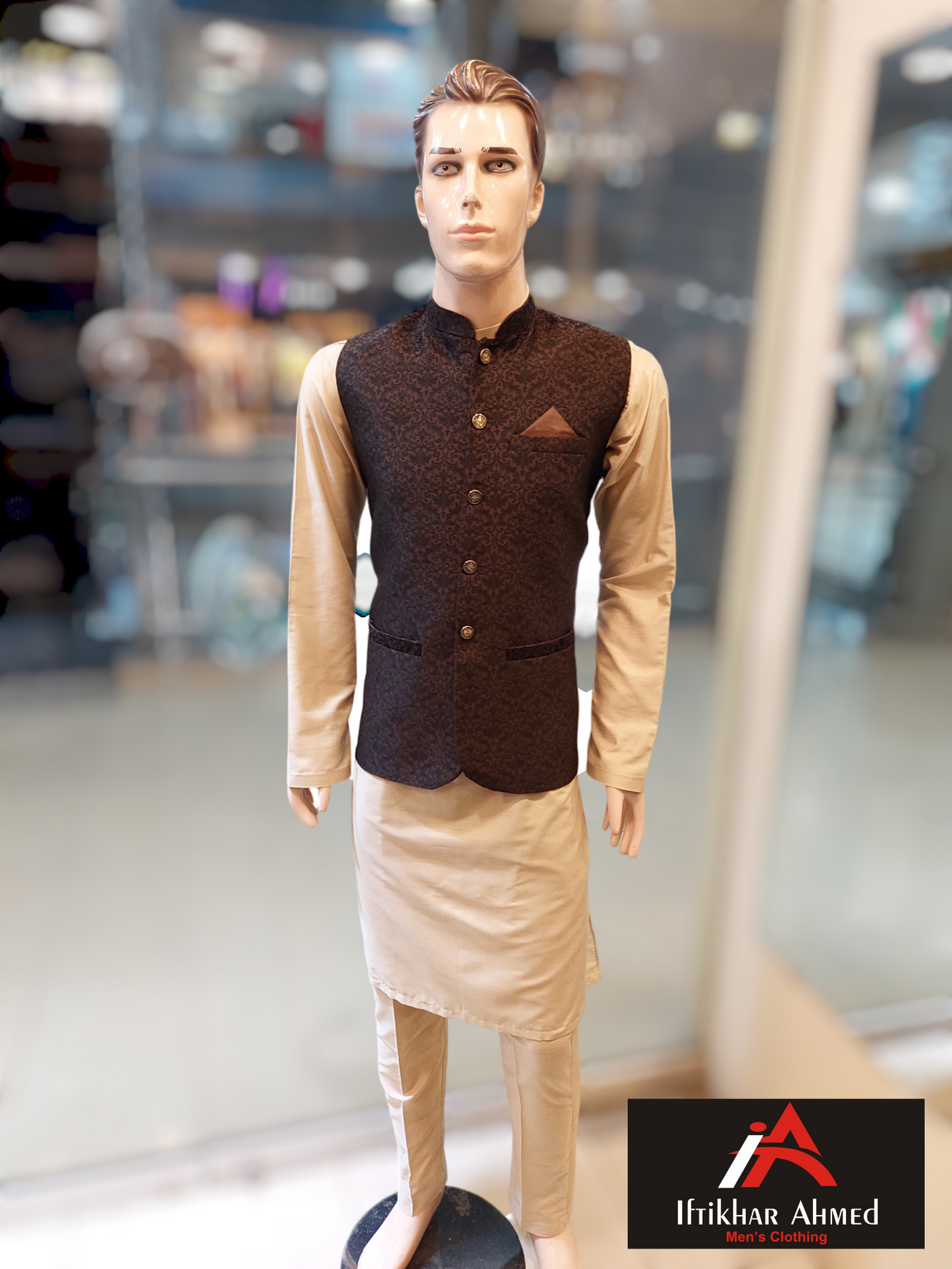 Choclate Brown with Black Embroidery - Waist coat fabric Masoori