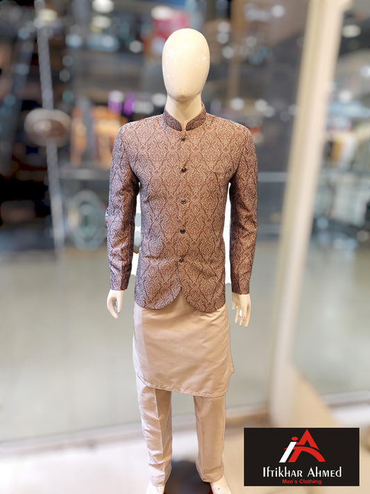 Light Purple with Light Grey Emboss - Prince Coat - Jamawar Fabric