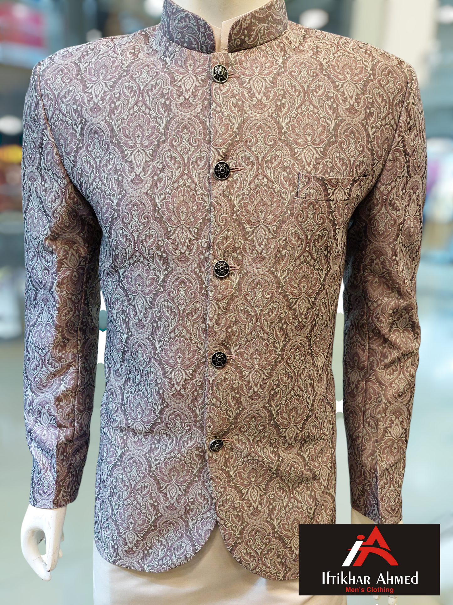 Light Purple with Light Grey Emboss - Prince Coat - Jamawar Fabric