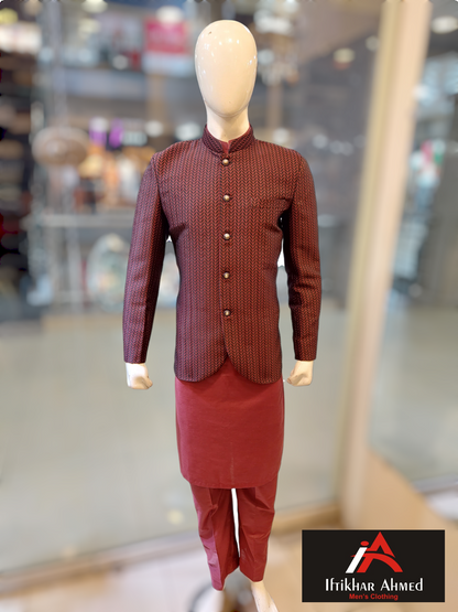 Maroon With Black Prince Coat - MDC Fabric