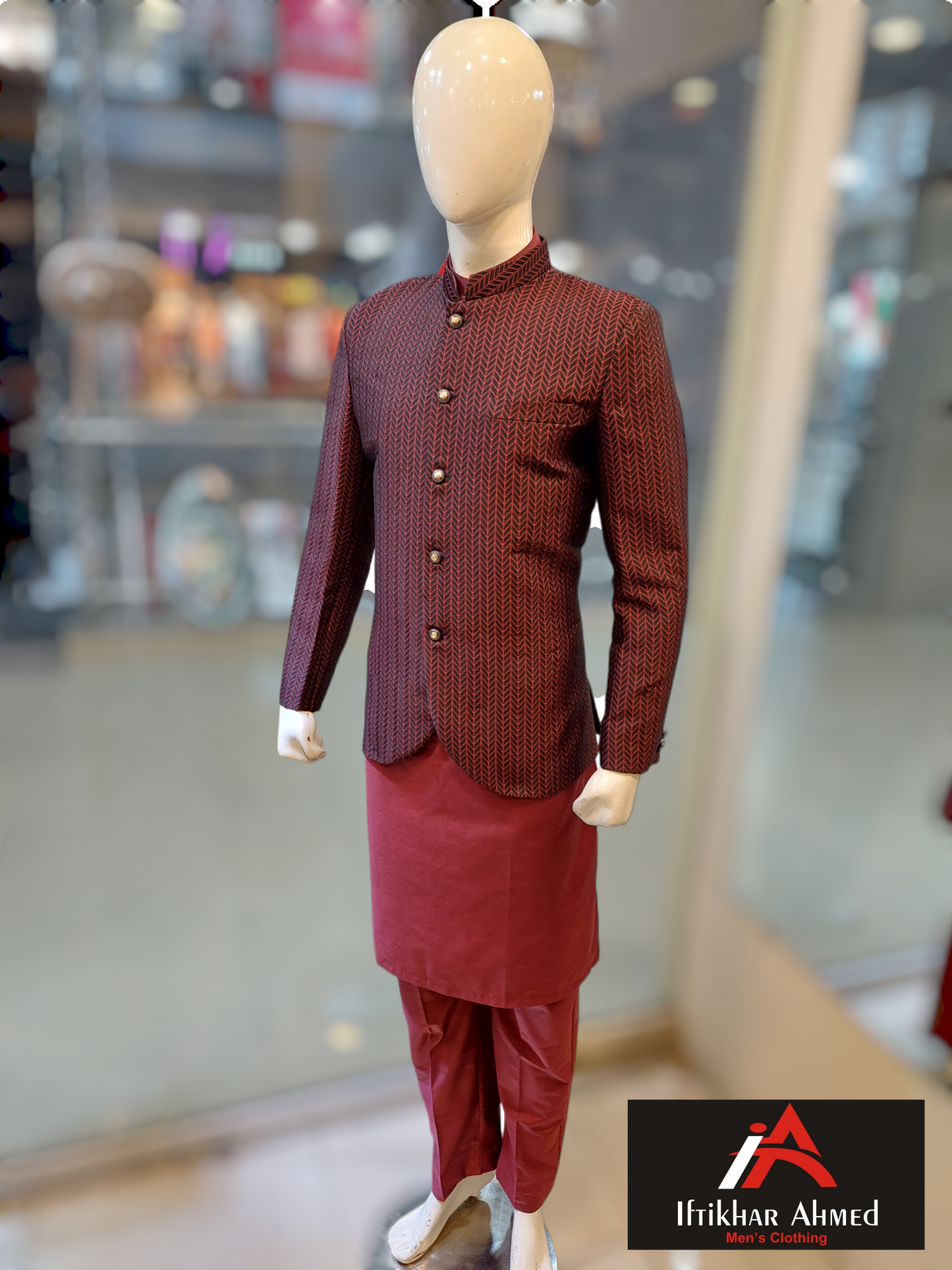 Maroon With Black Prince Coat - MDC Fabric