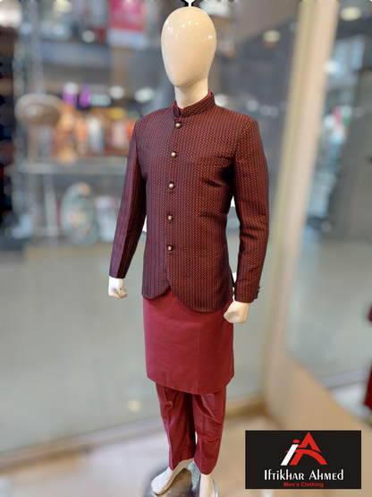 Maroon With Black Prince Coat - MDC Fabric