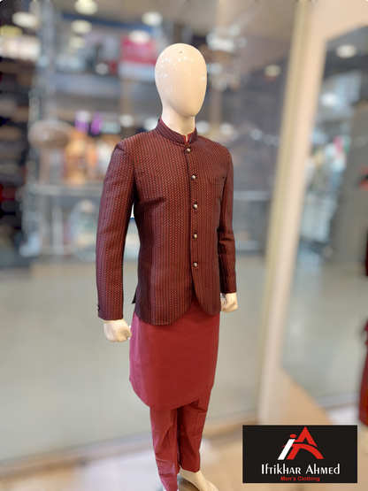 Maroon With Black Prince Coat - MDC Fabric