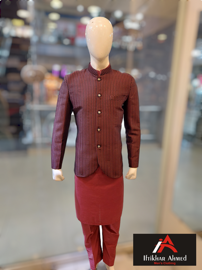 Maroon With Black Prince Coat - MDC Fabric